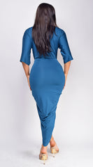 Zelia Teal Blue Venetian Midi Dress