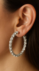 Mimi Rhinestone Hoop Earrings - Silver