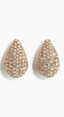 Gold Dipped Cz Pave Wide Tear Drop Earrings - Gold