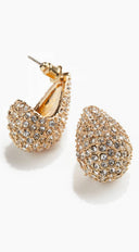 Gold Dipped Cz Pave Wide Tear Drop Earrings - Gold