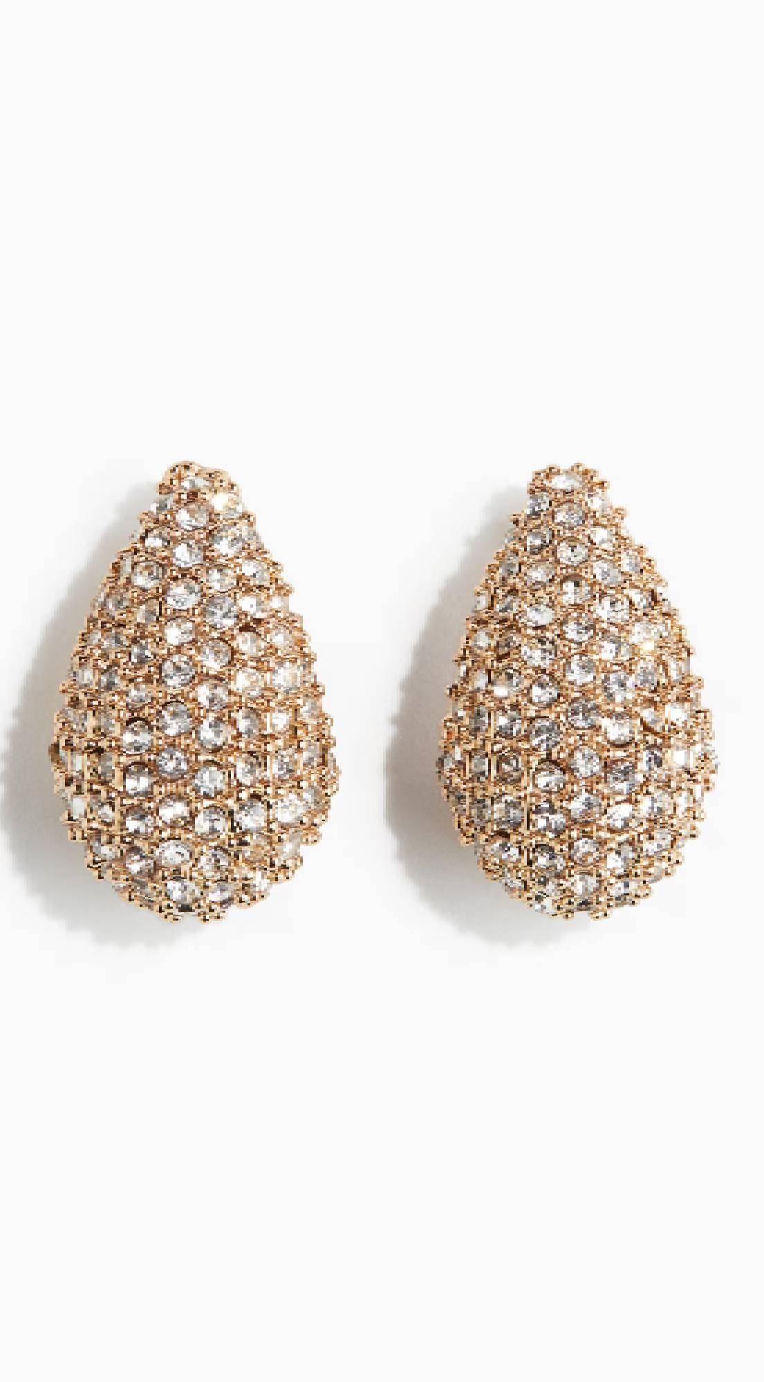 Gold Dipped Cz Pave Wide Tear Drop Earrings - Gold