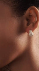 Gold Dipped Cz Pave Wide Tear Drop Earrings - Gold