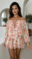 Cyrene Floral Off-Shoulder Mini Dress - Pink Multi