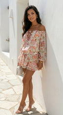 Cyrene Floral Off-Shoulder Mini Dress - Pink Multi