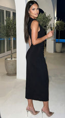 Stockholm Draped Black Midi Dress - Black