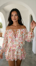 Cyrene Floral Off-Shoulder Mini Dress - Pink Multi