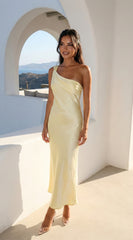 Valencia One Shoulder Satin Maxi Dress - Butter Yellow