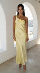 Valencia One Shoulder Satin Maxi Dress - Butter Yellow