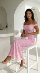 Roselune Lace Off Shoulder Dress - Pink