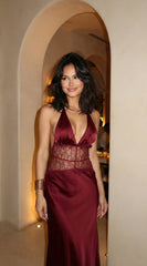 Ravena Lace Satin Detail Halter Maxi Dress - Red