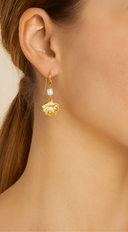 Clam & Pearl Dangle Hook Earrings - Gold