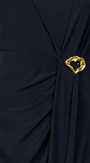 Aureva Pleated Gold Accent Midi Dress - Black