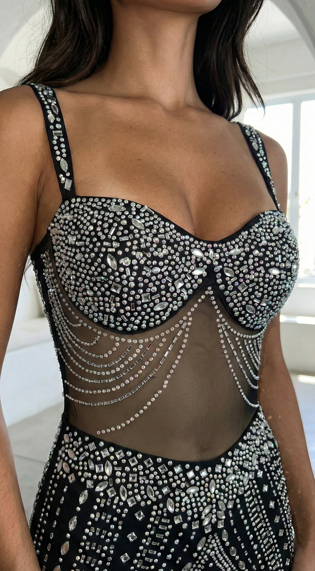 Valerisse Contrast Rhinestone Maxi Dress - Black