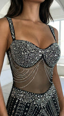 Valerisse Contrast Rhinestone Maxi Dress - Black