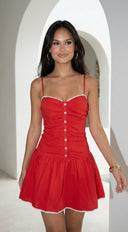 Portofina Contrast Poplin Mini Dress - Red