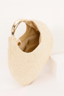 Sunhaven Faux Straw Metal Handle Hobo bag in Beige close-up detail