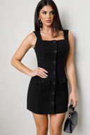 Veyra Tweed Ring Button Mini Dress - Black