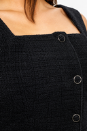 Veyra Tweed Ring Button Mini Dress - Black