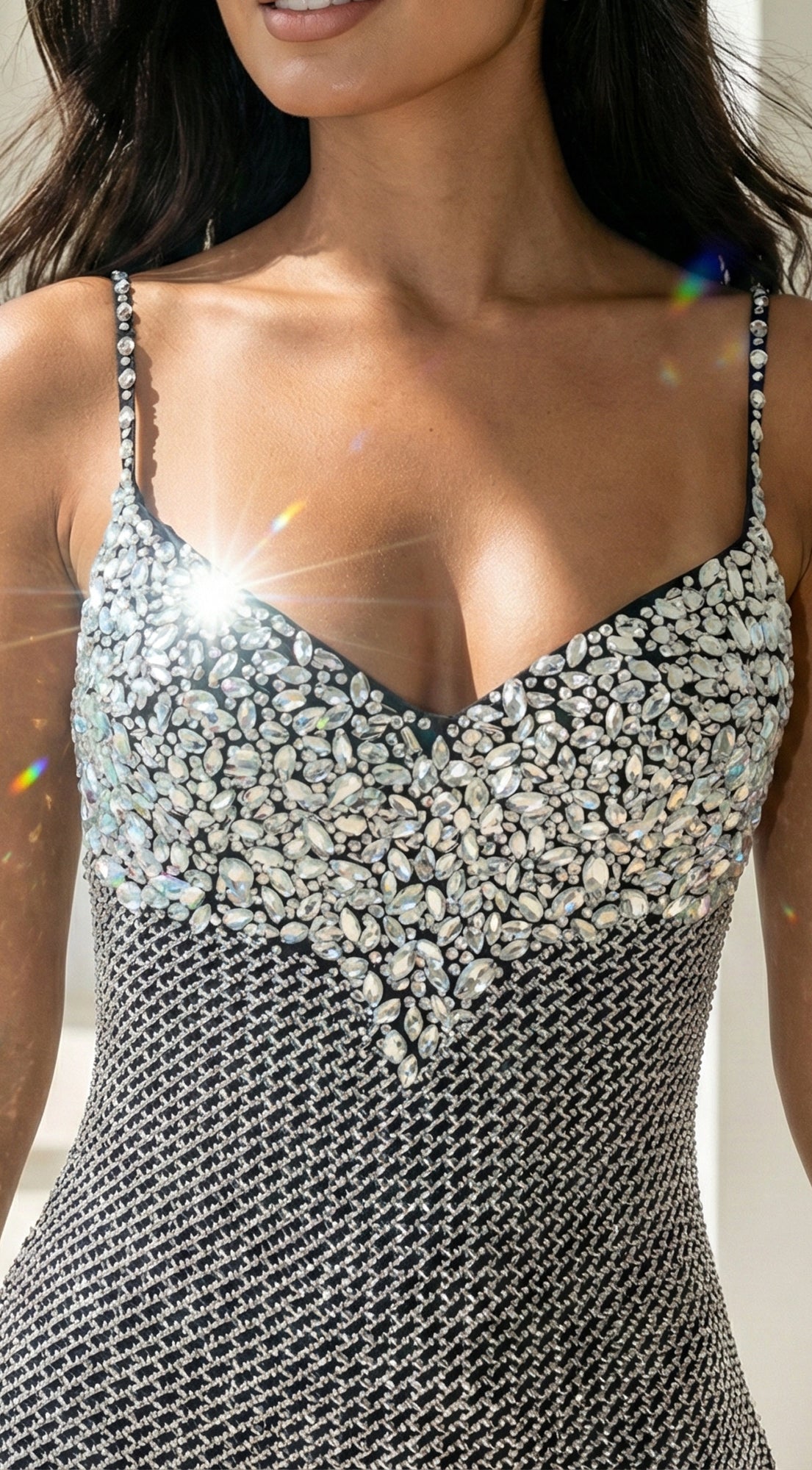 Maravelle Rhinestone Mermaid Maxi Dress - Black