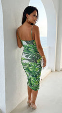 Costa Aluna Mesh Tropical Print Midi Dress - Green