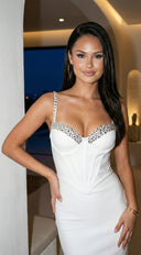 Selvara Crystal Bandage Midi Dress - Off White