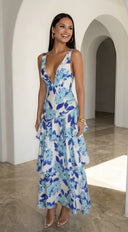 Aurelisse Floral Ruffled Maxi Dress - Blue