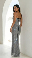 Maravelle Rhinestone Mermaid Maxi Dress - Black