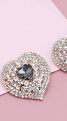 Elegance Rhinestone Heart Earrings - Gold