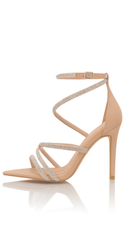 Sofia Embellished Strappy High Heels in Nude side profile view