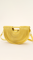 Valentina Faux Leather Bag in Gold front view product shot