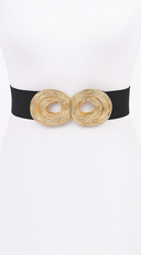 Uma Gold Metal Buckle Elastic Belt in Black front view product shot