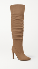 Elan Over Knee High Heel Boots in Taupe close-up of heel and sole detail