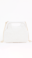Palmira Faux Straw Clutch in White side profile view