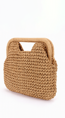 Palmira Faux Straw Clutch in Khaki close-up detail