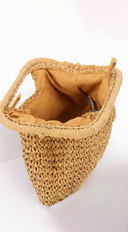 Palmira Faux Straw Clutch styled on model