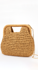 Palmira Faux Straw Clutch in Khaki side profile view