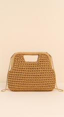 Palmira Faux Straw Clutch in Khaki front view product shot