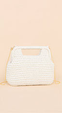 Palmira Faux Straw Clutch in White front view product shot