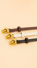 Naya Metal Buckle Faux Leather Belt in White close-up detail