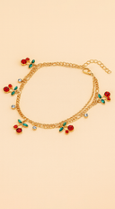 Cherry Stone Cluster Charm Anklet in Gold close-up detail shot