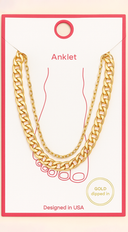 Nina Metal Chain Link Double Layered Anklet in Gold close-up detail shot