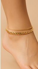Nina Metal Chain Link Double Layered Anklet in Gold on neutral background