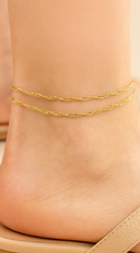 Vera Metal Chain Double Layered Anklet in Gold on neutral background