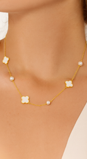 Mina Mother Of Pearl Quatrefoil Necklace in Gold on neutral background