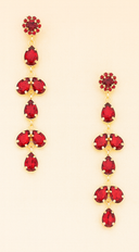 Tia Long Drop Crystal Chandelier Earrings in Red close-up detail shot