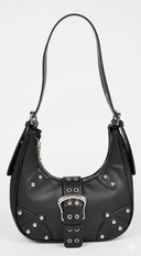 Zoey Faux Leather Stud Buckle Shoulder Bag - Black