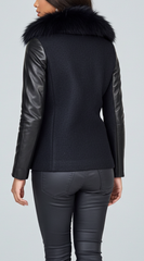 Soia & Kyo Kasia Black Short Wool Jacket With Fur Hood