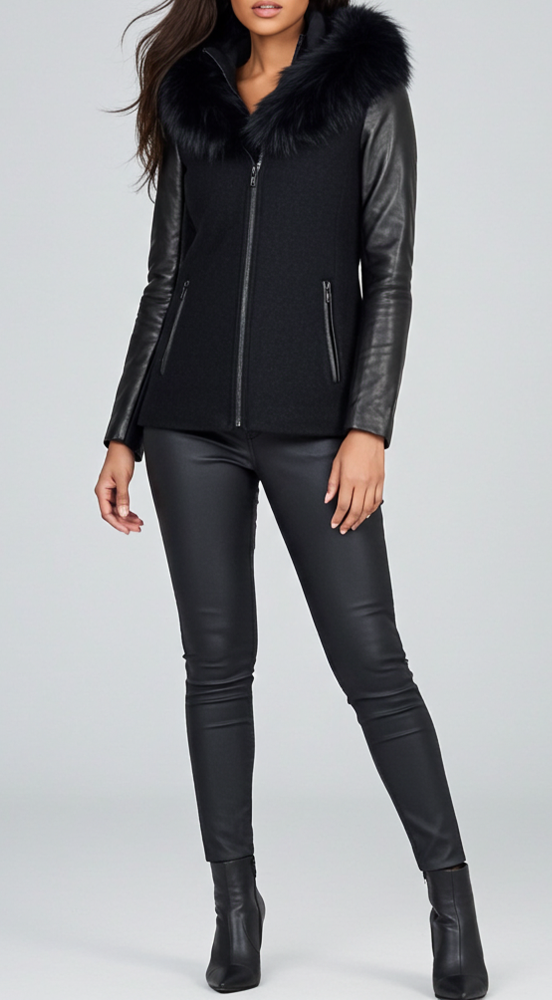 Soia & Kyo Kasia Black Short Wool Jacket With Fur Hood