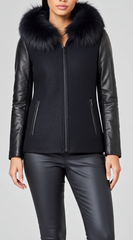 Soia & Kyo Kasia Black Short Wool Jacket With Fur Hood