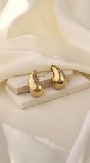 Water Drop 18K Gold Plated Earrings on neutral background
